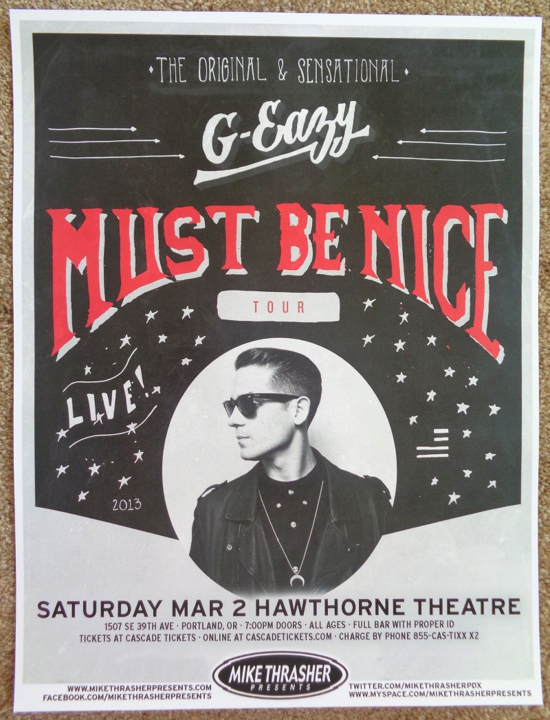 Image 0 of G-EAZY 2013 Gig POSTER Portland Oregon Concert GEazy Must Be Nice Tour