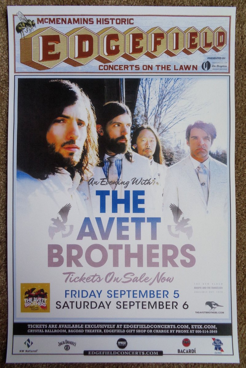 Image 0 of AVETT BROTHERS 2014 Gig POSTER Edgefield Portland Oregon Concert