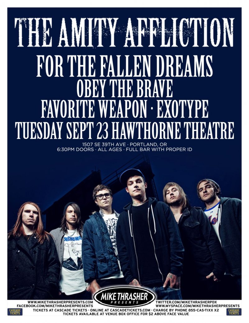 Image 0 of Amity Affliction THE AMITY AFFLICTION 2014 Gig POSTER Portland Oregon Concert 