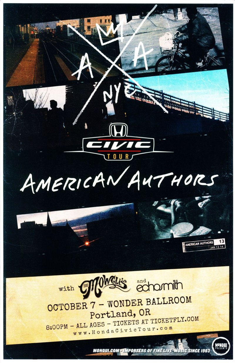 AMERICAN AUTHORS 2014 Gig POSTER Portland Oregon Concert Oh, What A Life