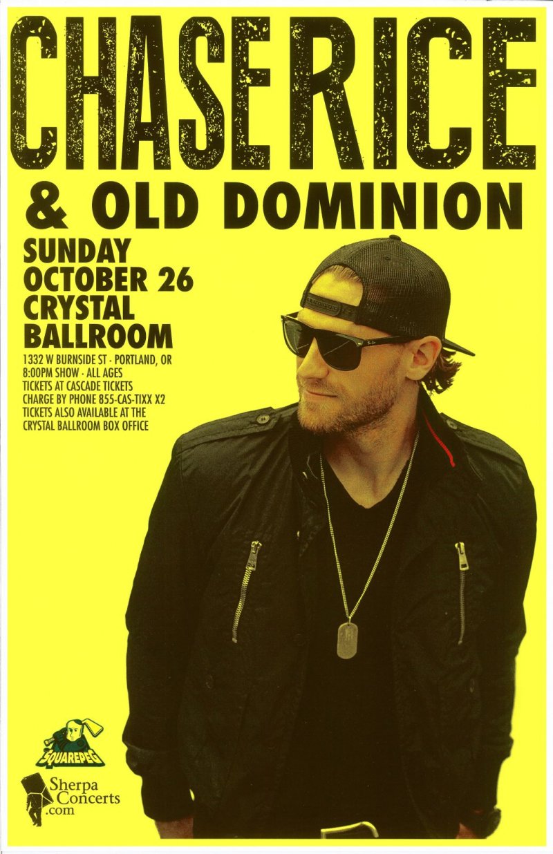 Image 0 of Rice CHASE RICE 2014 Gig POSTER Portland Oregon Concert OLD DOMINION