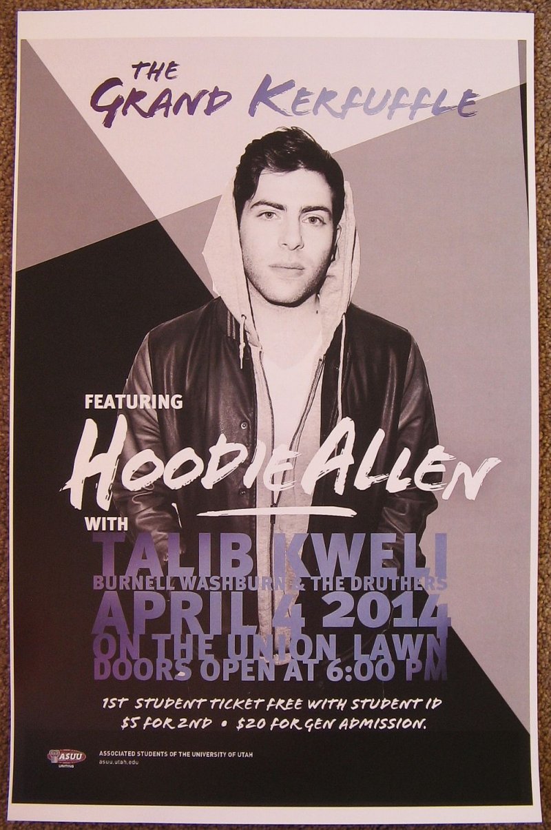 Allen HOODIE ALLEN 2014 Gig POSTER Salt Lake City Concert Utah TALIB KWELI 