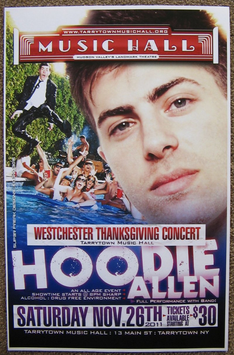 Image 0 of Allen HOODIE ALLEN 2011 Gig POSTER Tarrytown Concert New York