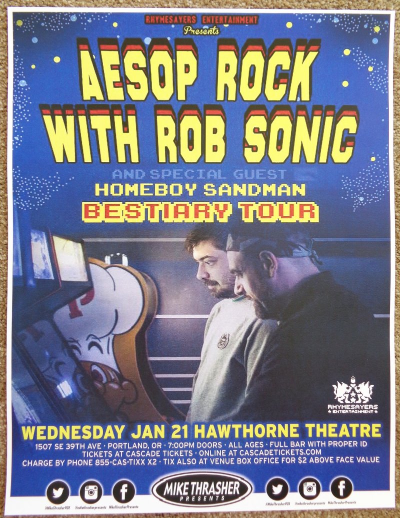 AESOP ROCK Gig POSTER 2015 ROB SONIC Portland Oregon Concert