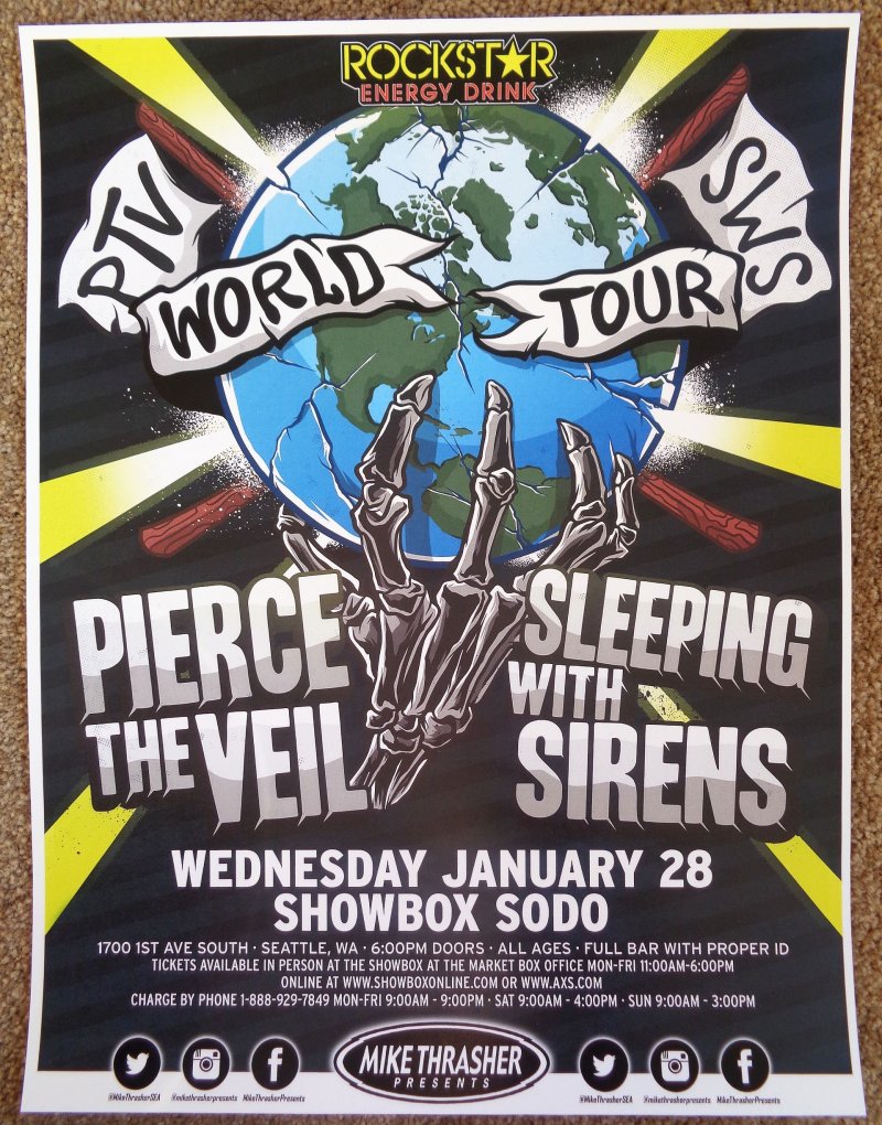 Image 0 of PIERCE THE VEIL / SLEEPING WITH SIRENS Gig POSTER 2015 Seattle Wash Concert 