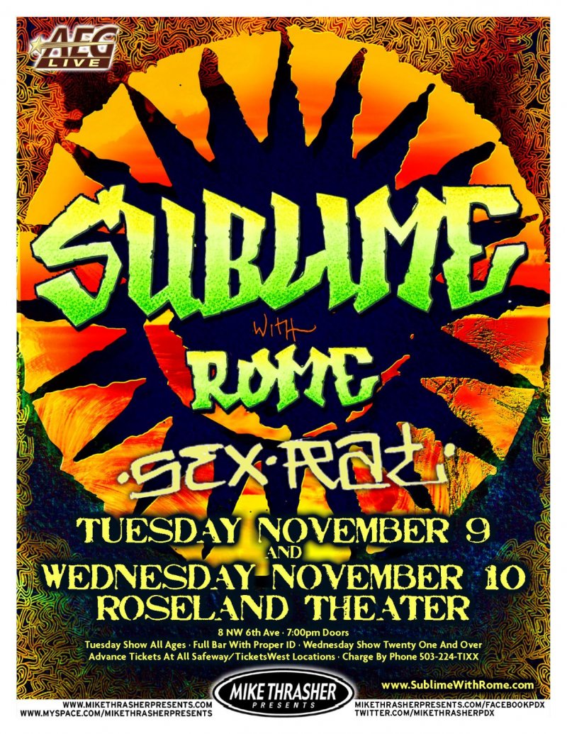 Image 0 of SUBLIME WITH ROME 2010 Gig POSTER Portland Oregon Concert 