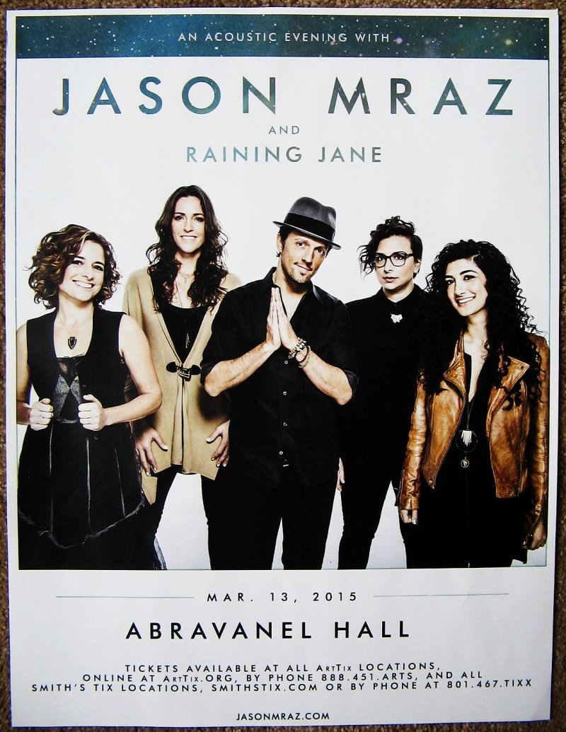 Image 0 of Mraz JASON MRAZ 2015 Gig POSTER Salt Lake City Concert Utah RAINING JANE