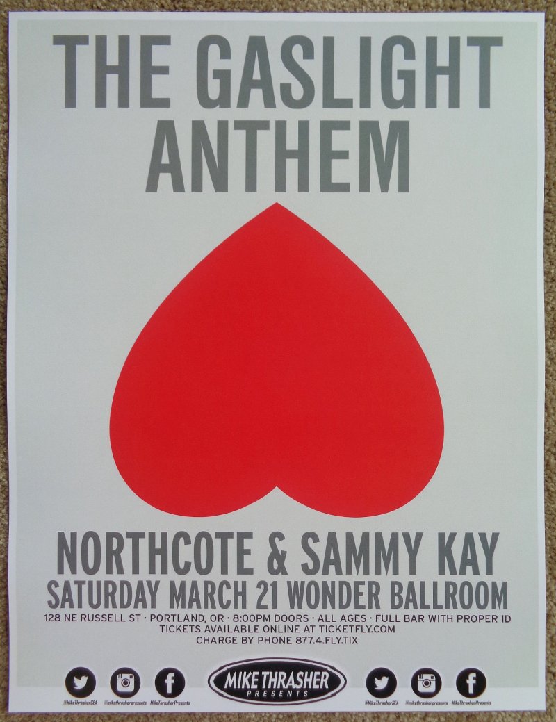 Image 0 of GASLIGHT ANTHEM 2015 Gig POSTER Portland Oregon Concert