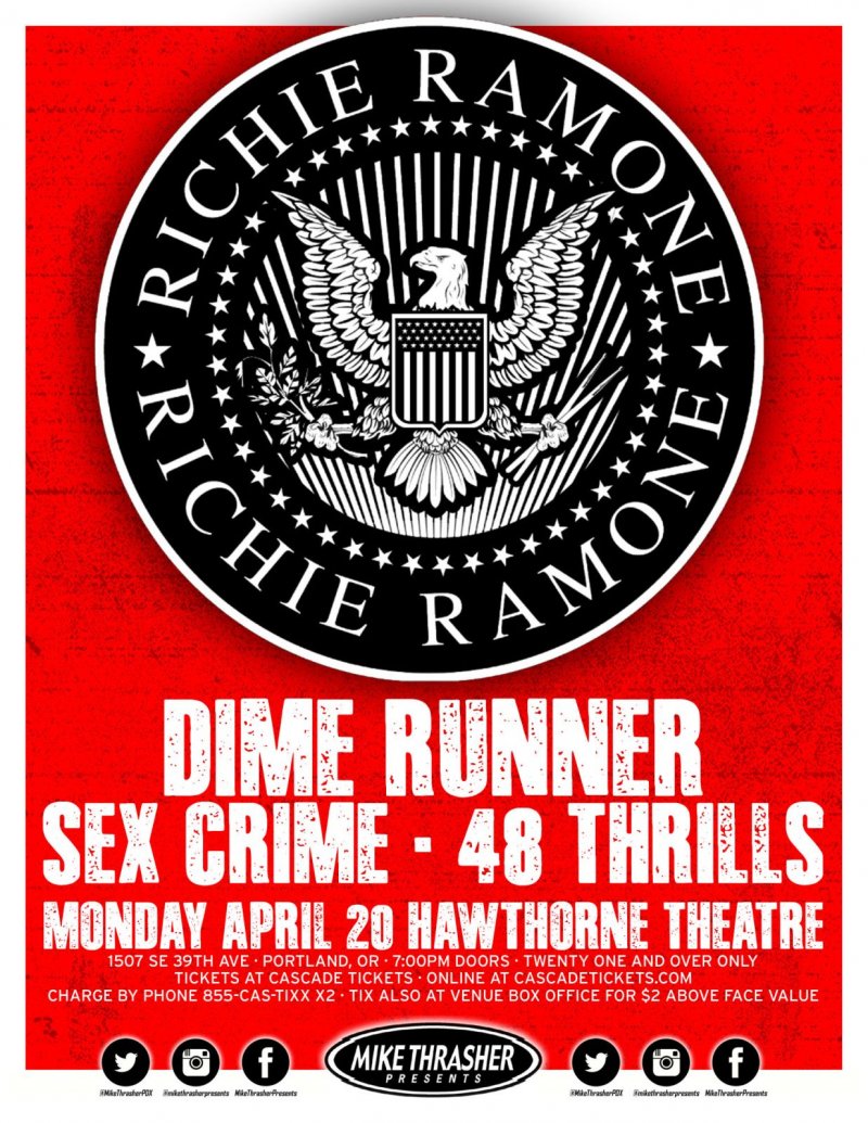 Ramone RICHIE RAMONE 2015 Gig POSTER of THE RAMONES Portland Oregon Concert