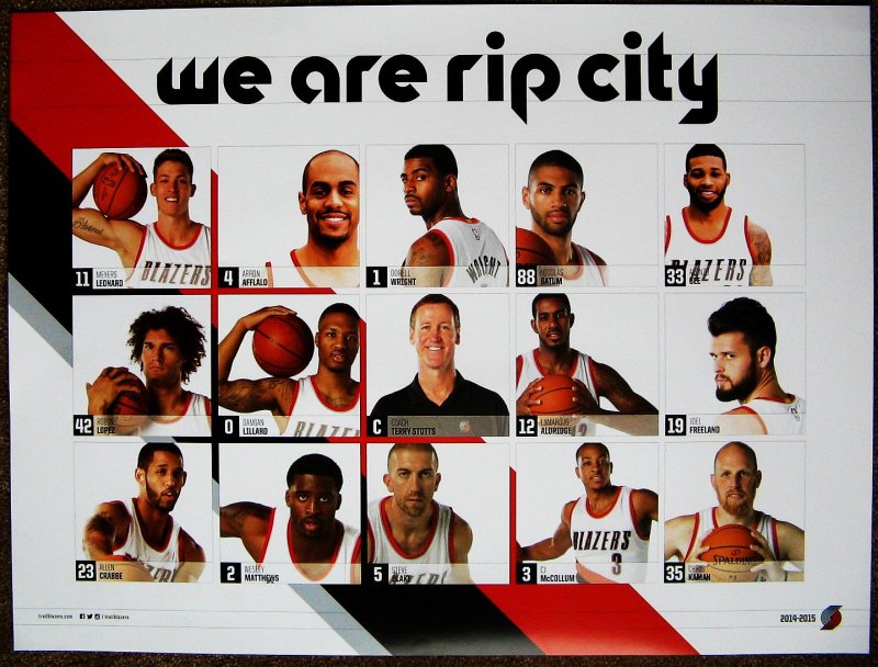 Image 0 of Portland Trailblazers 2014-15 TEAM POSTER Handout Blazers VER 2 Afflalo Gee Etc.