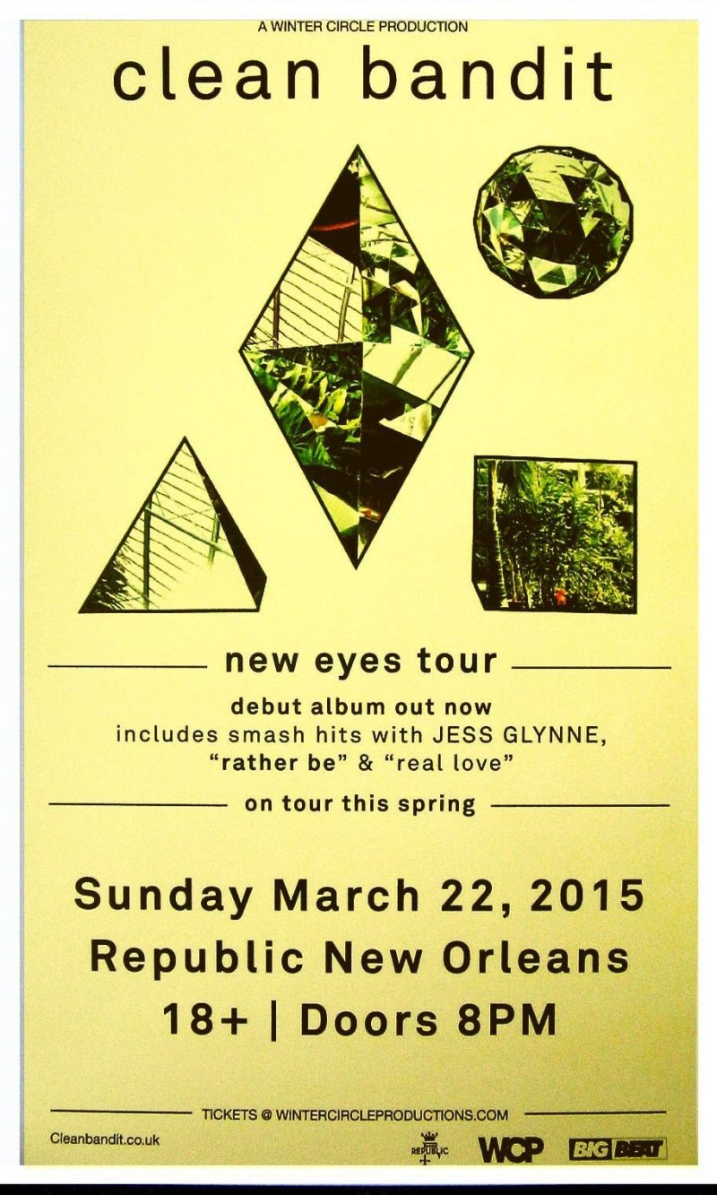 CLEAN BANDIT 2015 Gig POSTER New Orleans Concert Louisiana