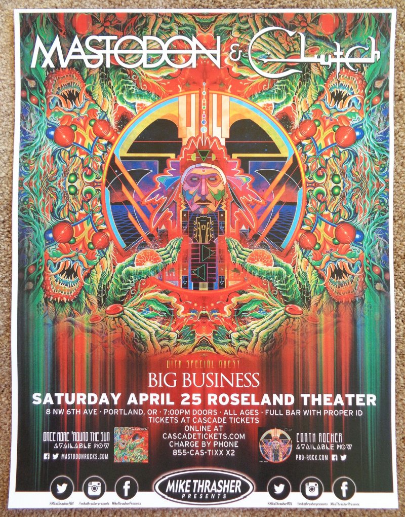 Image 0 of MASTODON & CLUTCH 2015 Gig POSTER Portland Oregon Concert