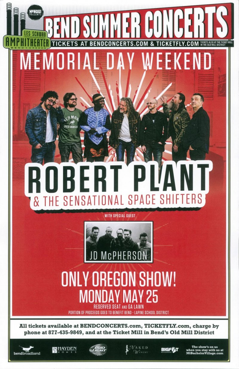 Image 0 of Plant ROBERT PLANT & JD McPHERSON POSTER 2015 Gig Bend Oreg Concert Led Zeppelin