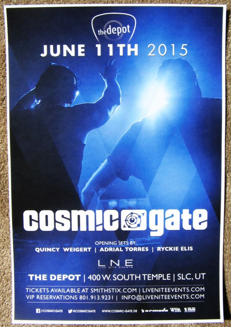 Image 0 of COSMIC GATE 2015 Gig POSTER Salt Lake City Concert Utah