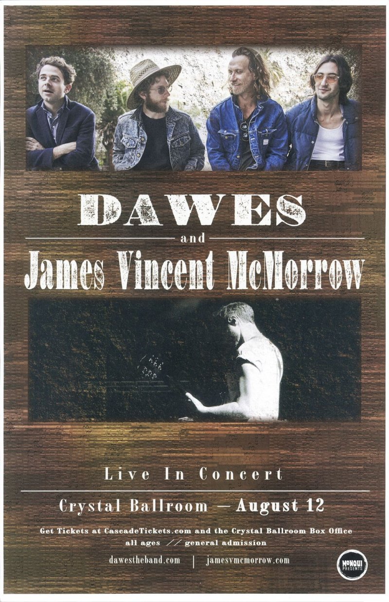 Image 0 of McMorrow JAMES VINCENT McMORROW & DAWES 2015 POSTER Gig Portland Oregon Concert