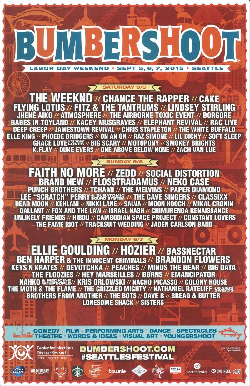 Image 0 of BUMBERSHOOT FESTIVAL 2015 POSTER The Weeknd / Babes In Toyland / Hozier Vers. 2