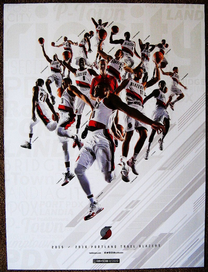 Portland Trailblazers 2015-16 TEAM POSTER Handout Blazers Lillard McCollum Aminu