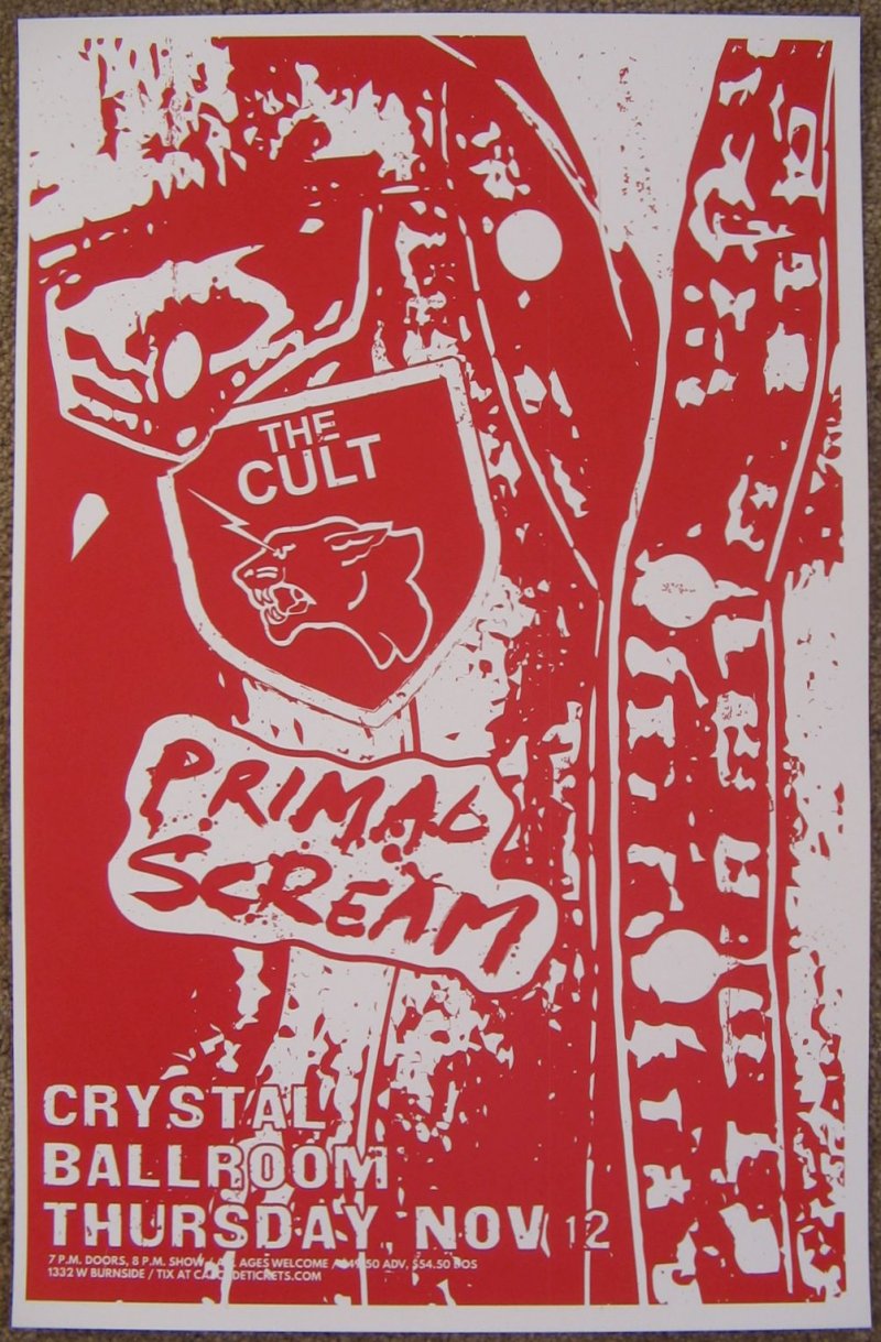 Image 0 of Cult THE CULT & PRIMAL SCREAM 2015 Gig POSTER Portland Oregon Concert