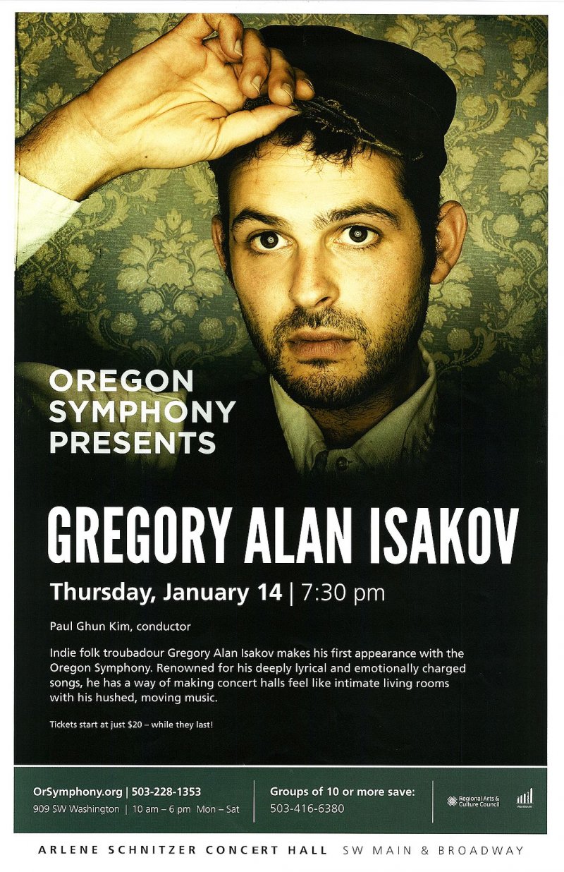 Image 0 of Isakov GREGORY ALAN ISAKOV 2016 Gig POSTER OREGON SYMPHONY Portland Oreg Concert