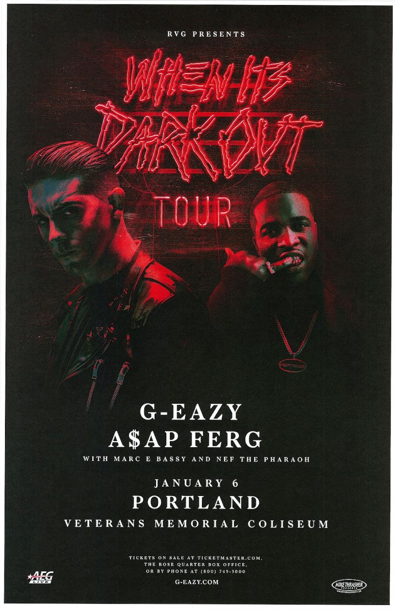 G-EAZY 2016 Gig POSTER Portland Oregon A$AP FERG Concert GEazy