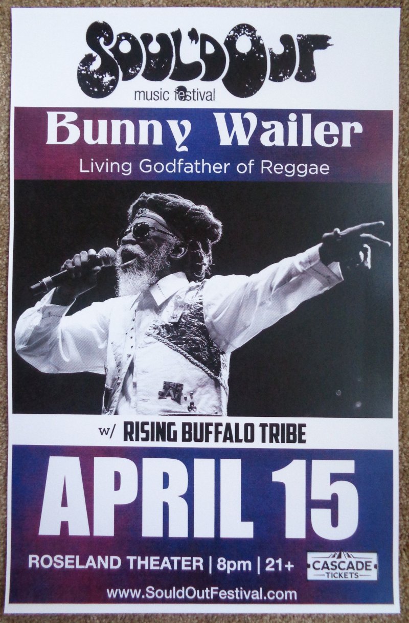 Image 0 of Wailer BUNNY WAILER 2016 Gig POSTER Portland Oregon Concert Soul'd Out Festival