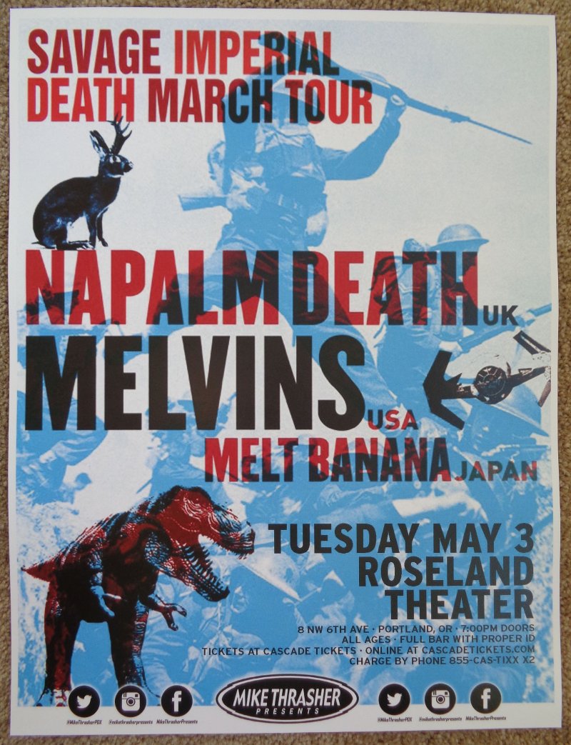 Image 0 of NAPALM DEATH & THE MELVINS 2016 Gig POSTER Portland Oregon Concert