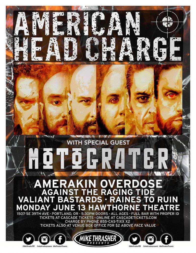 Image 0 of AMERICAN HEAD CHARGE 2016 Gig POSTER Portland Oregon Concert