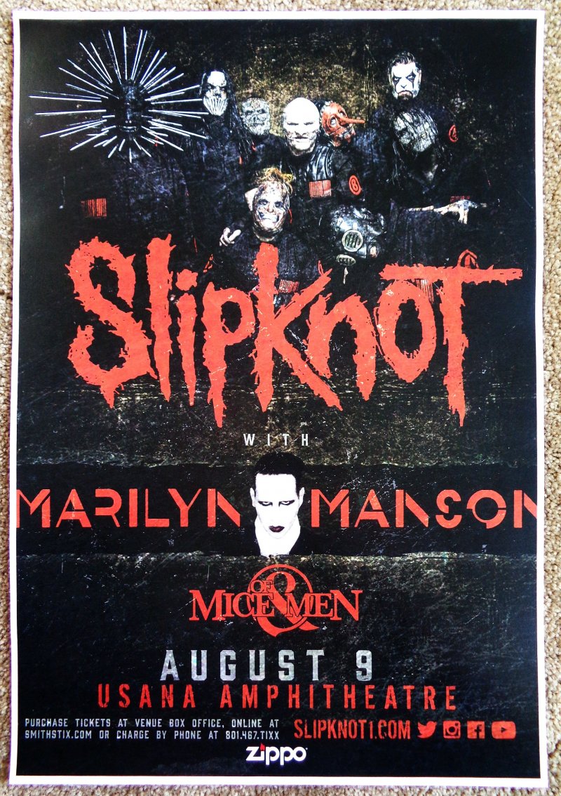 Image 0 of SLIPKNOT 2016 Gig POSTER Salt Lake City MARILYN MANSON Concert Utah
