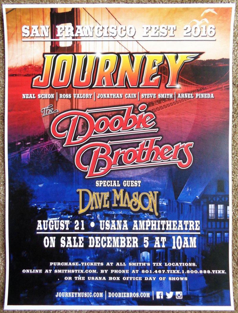 Image 0 of DOOBIE BROTHERS & JOURNEY 2016 Gig POSTER Salt Lake City Concert Utah