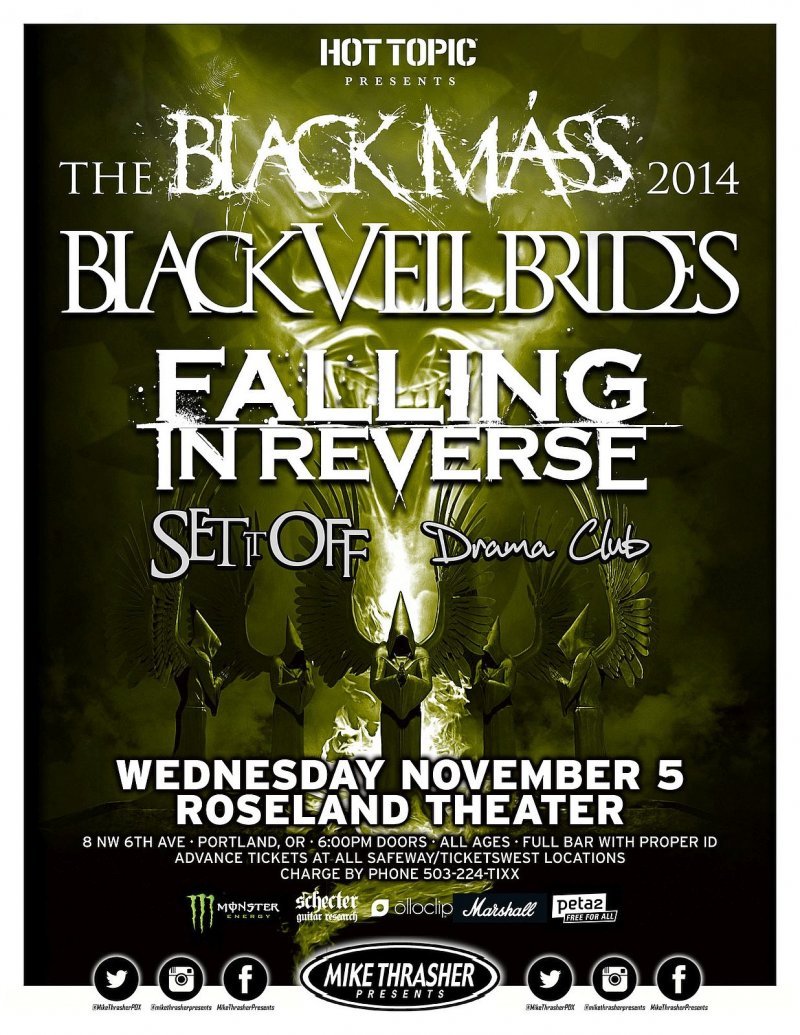 Image 0 of BLACK VEIL BRIDES 2014 Gig POSTER Portland Oregon Concert