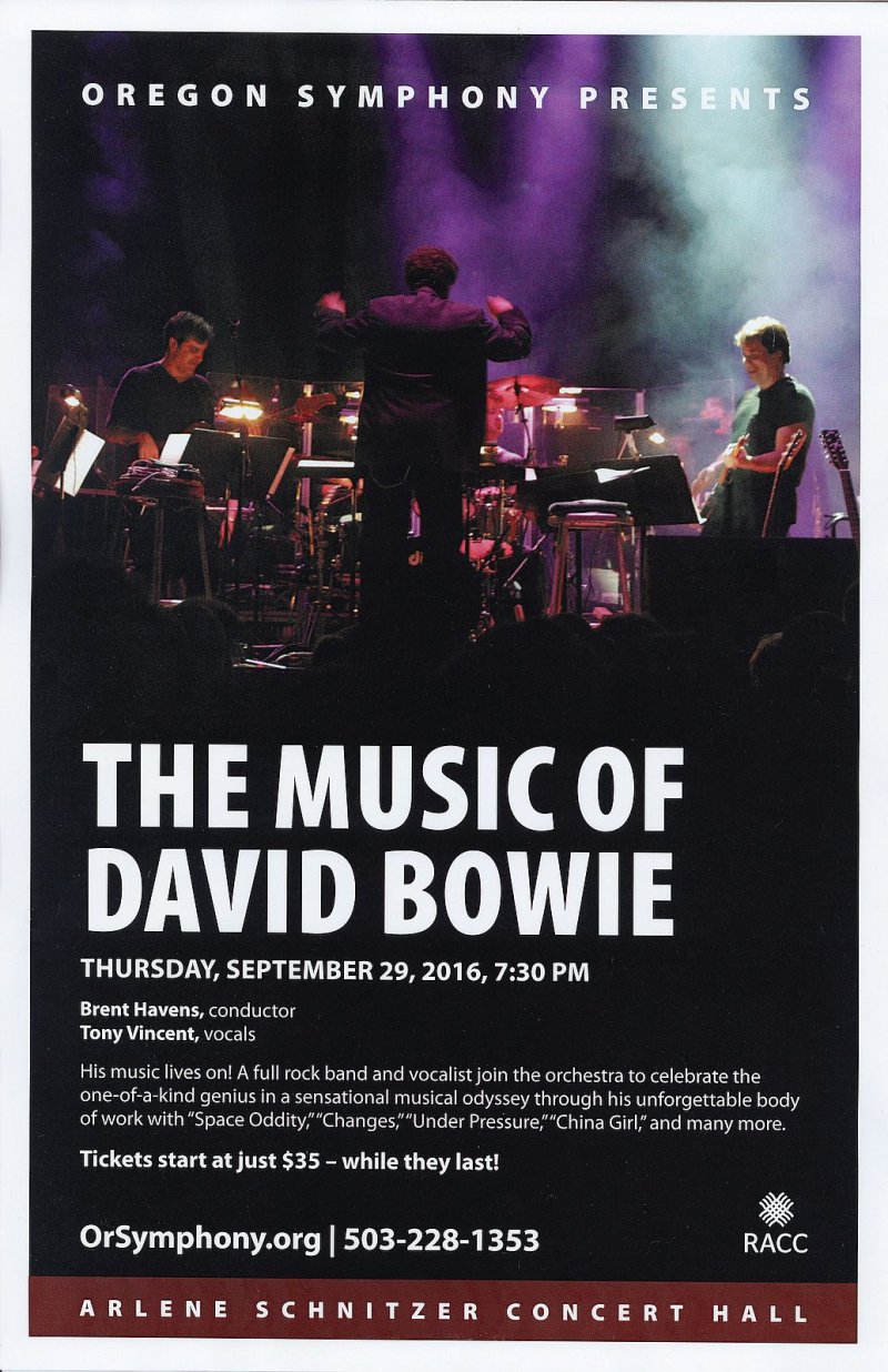 Image 0 of Bowie DAVID BOWIE Oregon Symphony POSTER Tribute Portland Oregon Gig Concert