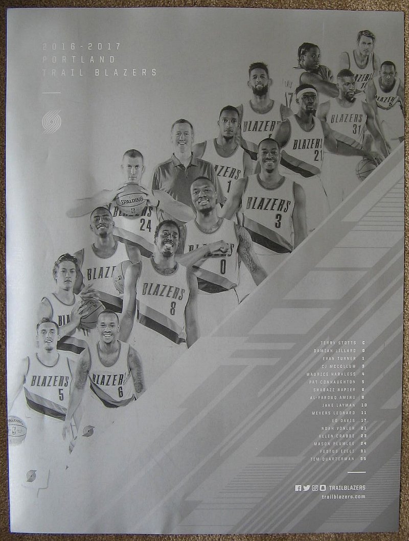 Portland Trailblazers 2016-17 TEAM POSTER Handout Blazers Lillard McCollum Aminu