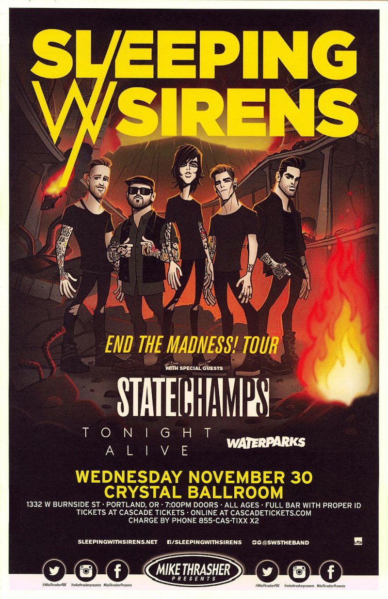 Image 0 of SLEEPING WITH SIRENS 2016 Gig POSTER Portland Oregon Concert