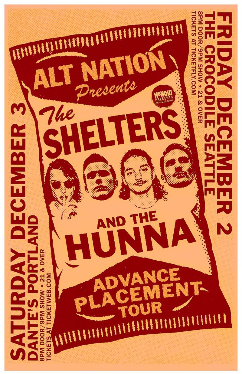 Image 0 of Shelters THE SHELTERS & THE HUNNA 2016 Gig POSTER Portland Oregn Concert Seattle