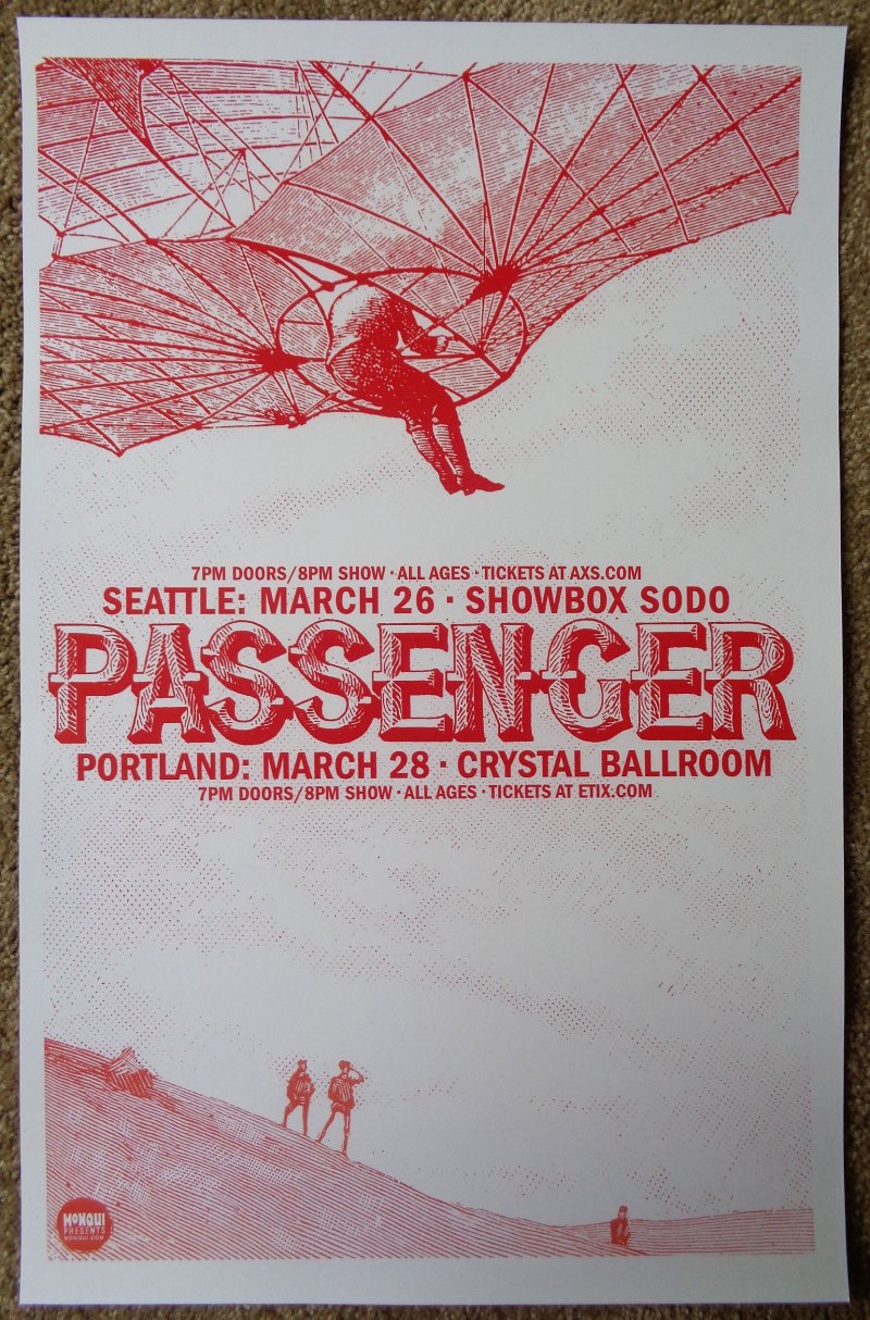 Image 0 of PASSENGER 2017 Gig POSTER Portland Oregon & Seattle Mike Rosenberg Concert