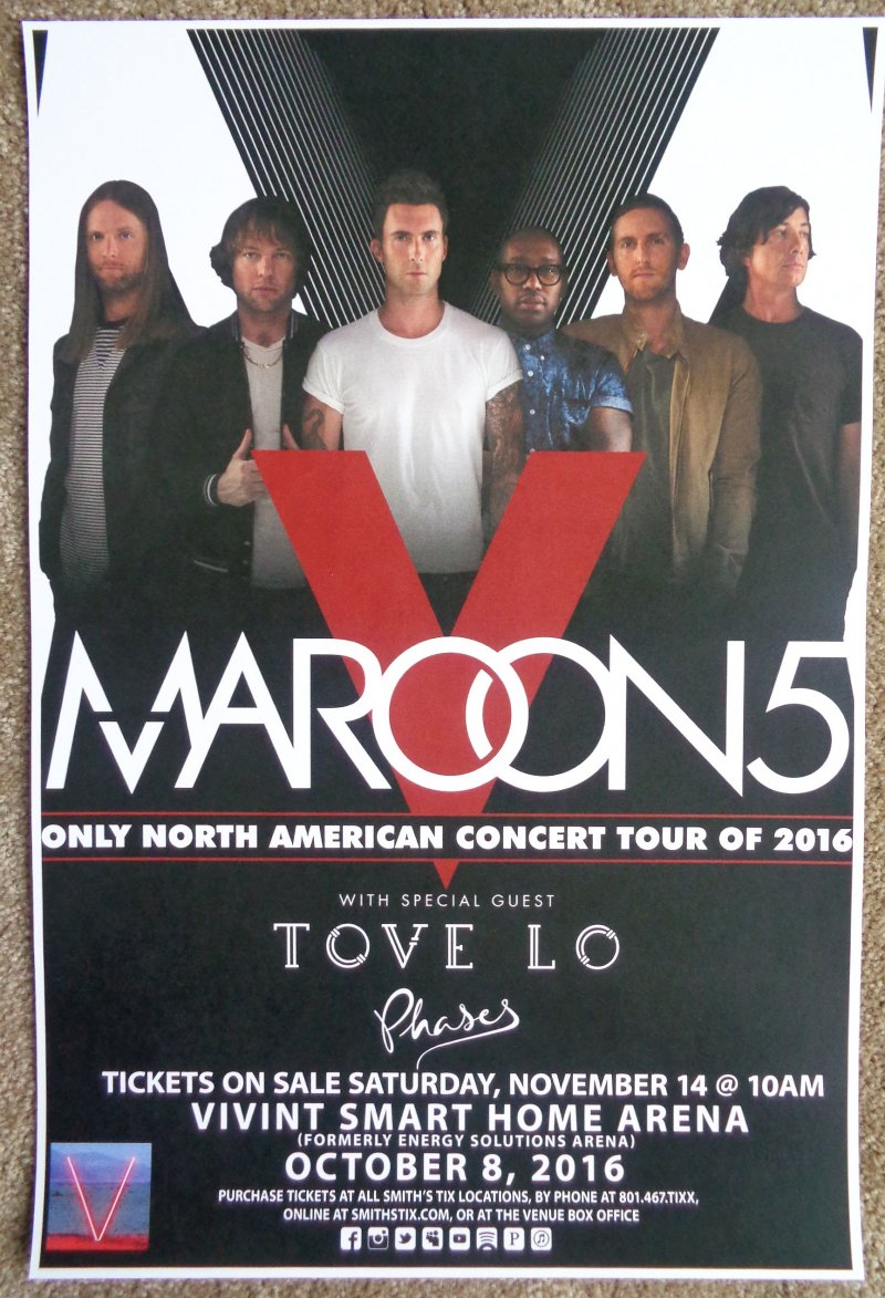 Image 0 of MAROON 5 Gig 2016 POSTER Salt Lake City Utah Concert