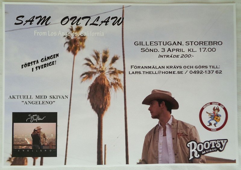 Image 0 of Outlaw SAM OUTLAW 2016 Gig POSTER Storebro Sweden Concert