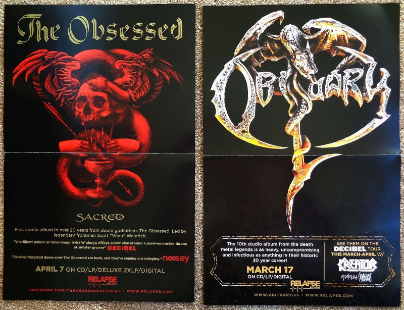Image 0 of Obsessed THE OBSESSED Sacred POSTER 2-Sided 11x17 KREATOR 2017 Tour