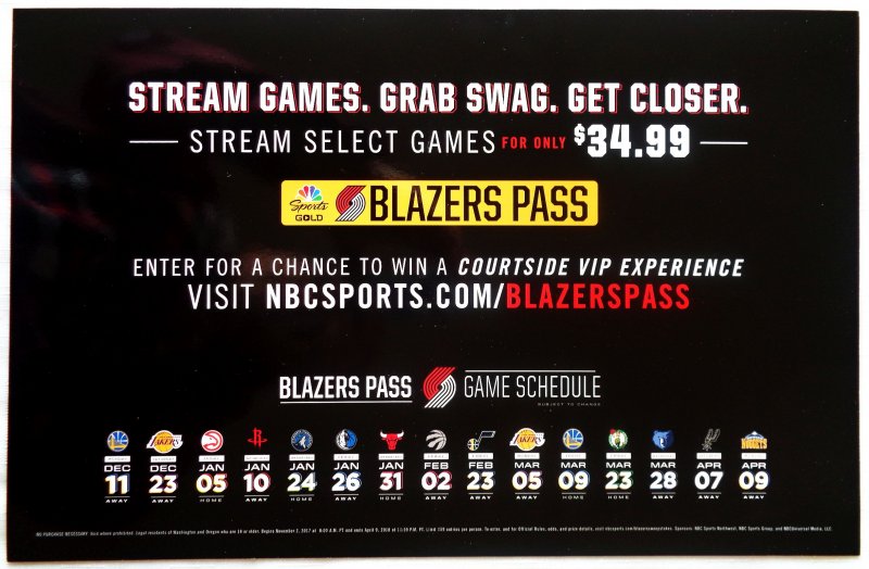 Image 1 of Turner EVAN TURNER 17-18 Blazers POSTER Game Handout Portland Trailblazers SGA