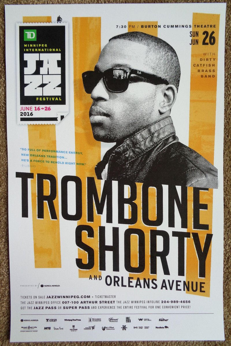 Image 0 of TROMBONE SHORTY 2016 Gig POSTER Winnipeg Canada Jazz Festival ORLEANS AVENUE