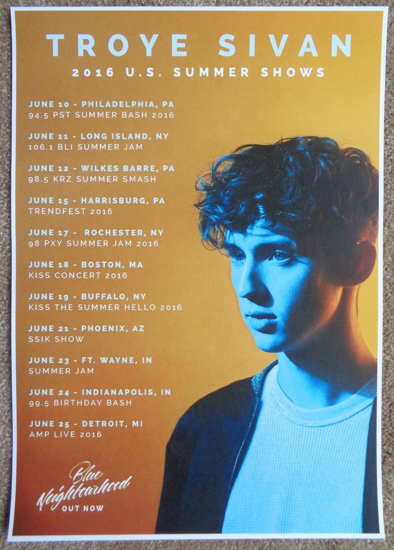 Image 0 of Sivan TROYE SIVAN Tour POSTER June 2016 USA Gig Concert