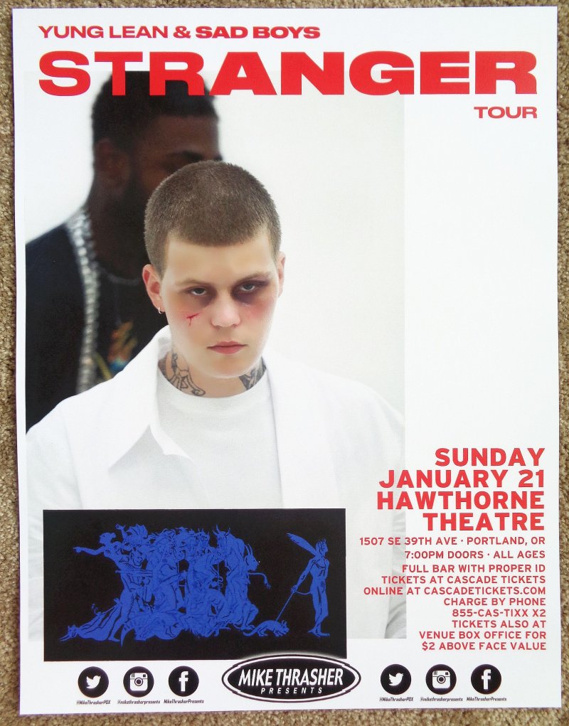 Image 0 of YUNG LEAN 2018 Gig POSTER Portland Oregon Concert Stranger Tour