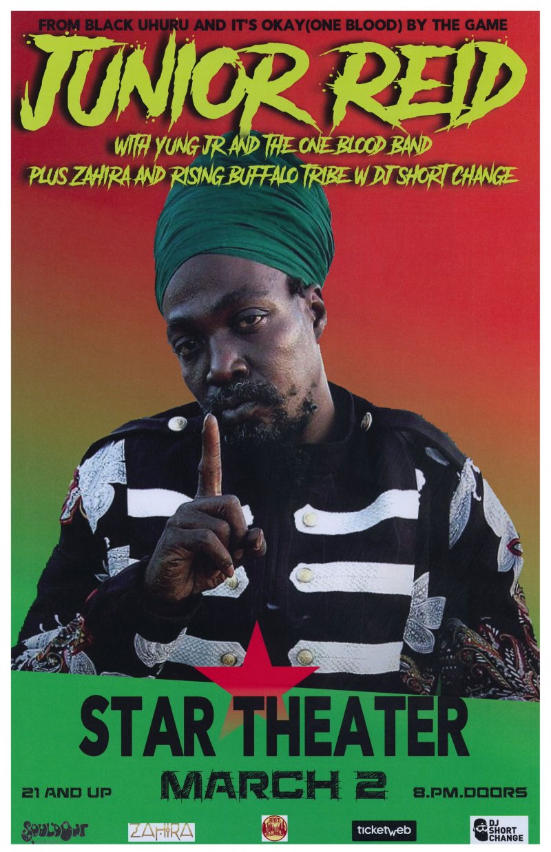 Image 0 of Reid JUNIOR REID 2018 Gig POSTER Portland Oregon Concert BLACK UHURU