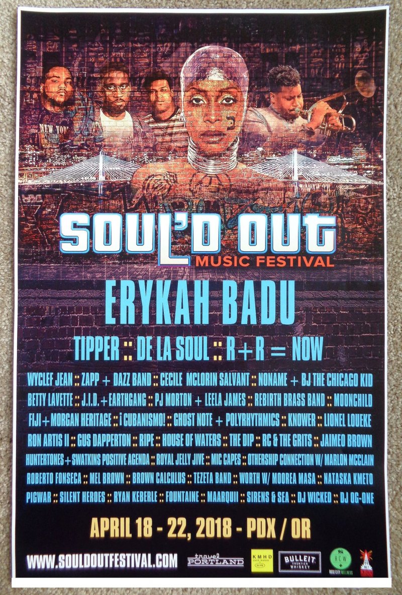 Image 0 of SOULED SOUL'D OUT FESTIVAL 2018 POSTER Gig Portland Oregon Concert ERYKAH BADU