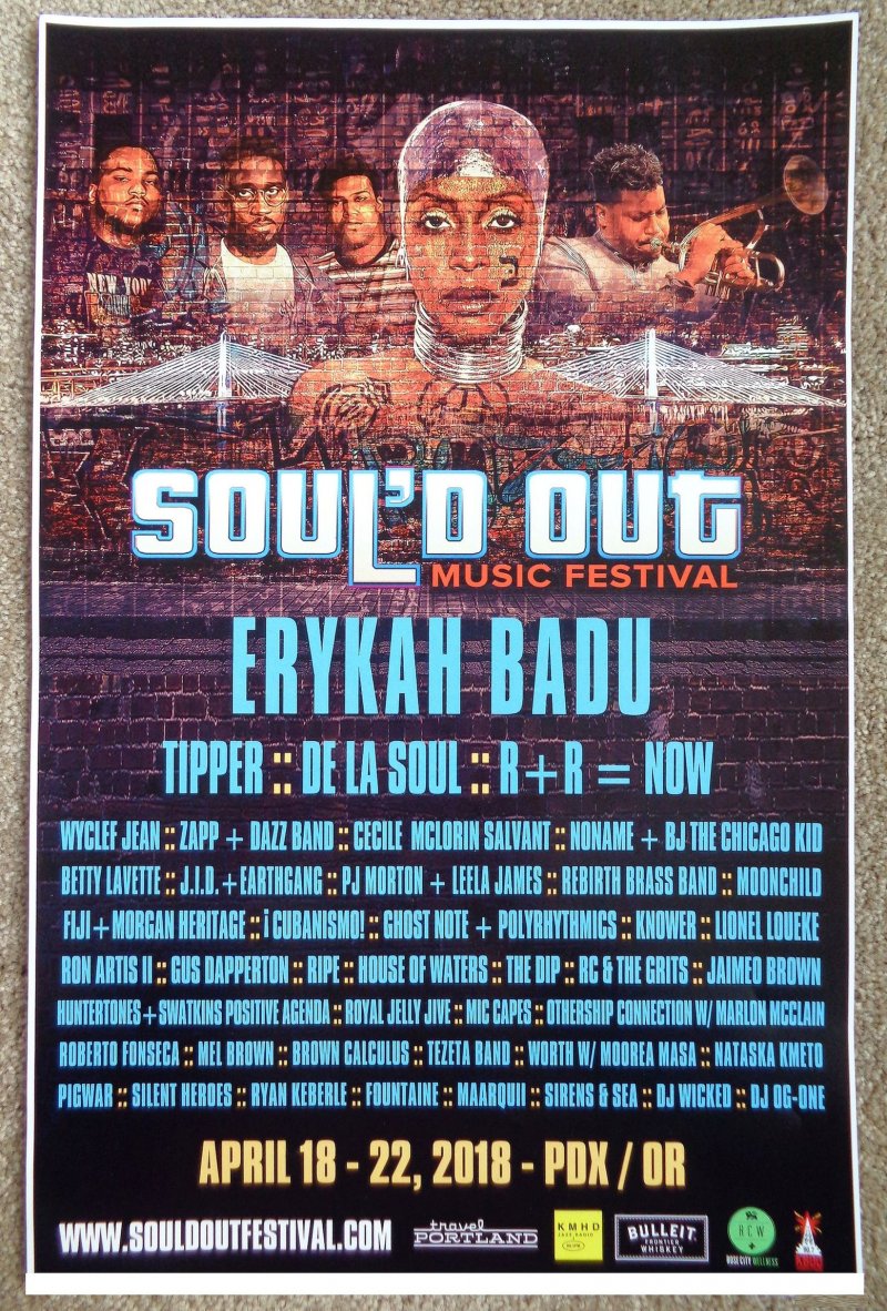 SOULED SOUL'D OUT FESTIVAL 2018 POSTER Gig Portland Oregon Concert ERYKAH BADU