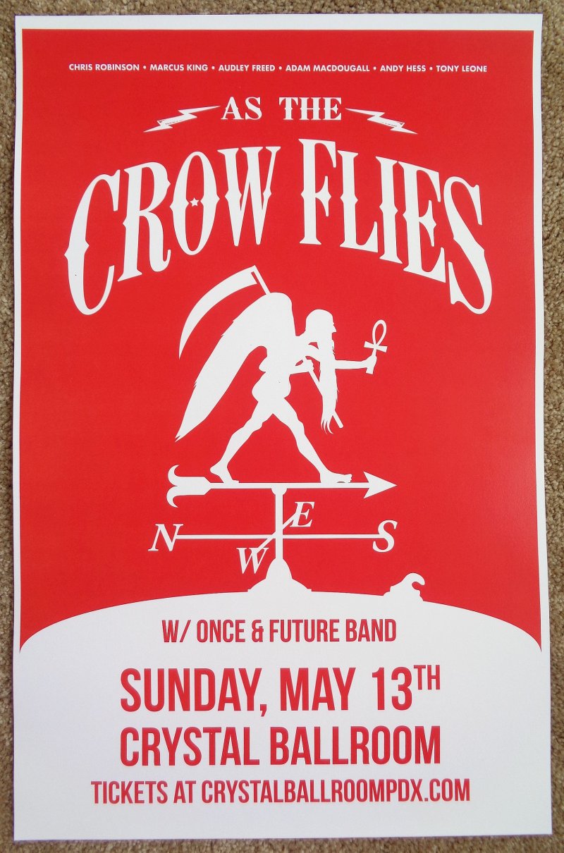 Image 0 of AS THE CROW FLIES 2018 Gig POSTER Portland Oregon BLACK CROWES Concert