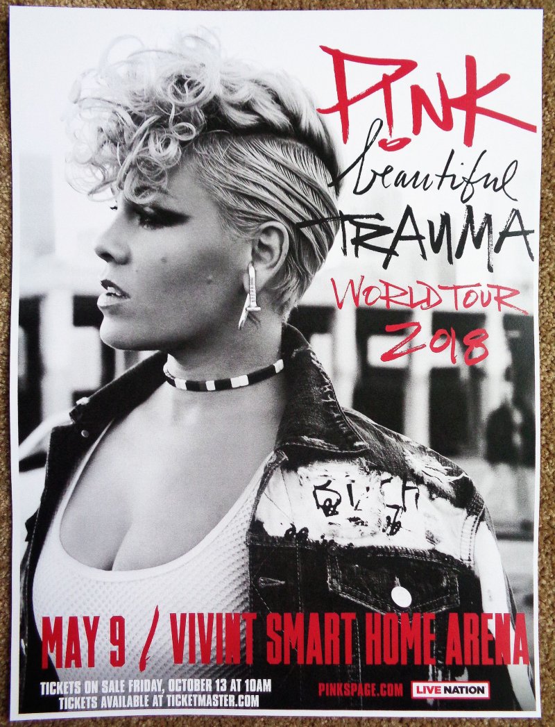 Image 0 of PINK 2018 Gig POSTER Salt Lake City Concert Utah Beautiful Trauma Tour