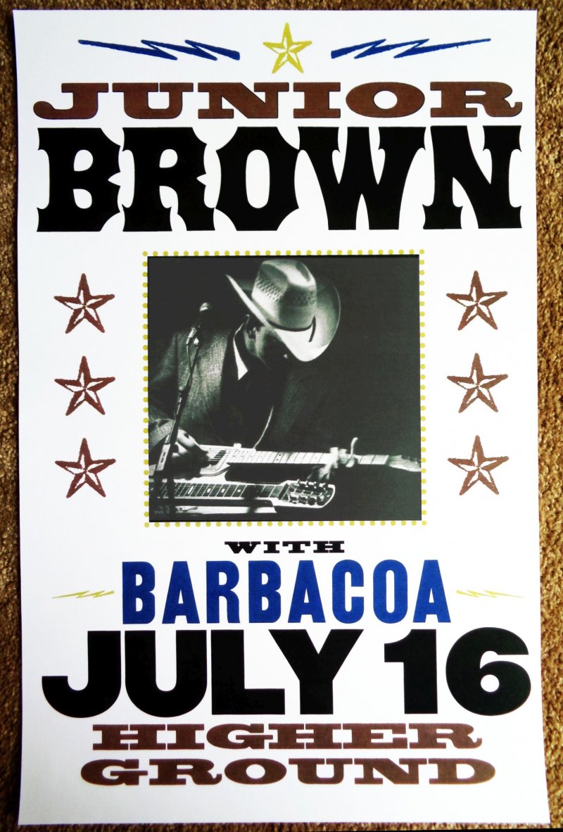 Brown JUNIOR BROWN 1999 Gig POSTER South Burlington Vermont Concert