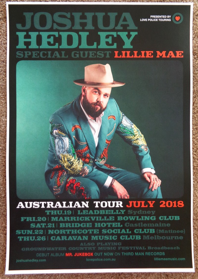 Hedley JOSHUA HEDLEY 2018 Tour POSTER Australia July Gig Concert