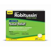 Image 0 of Robitussin Peak Cold Nasal Relief Night Time Tablets 20Ea